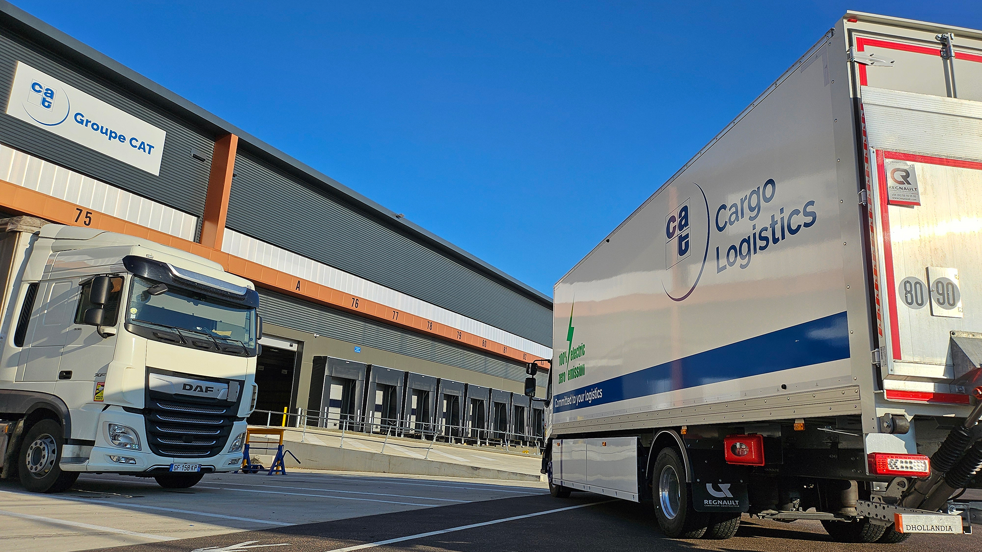 Groupe CAT logistics hub with trucks at loading docks, showing operational support for our 2025 CSR progress