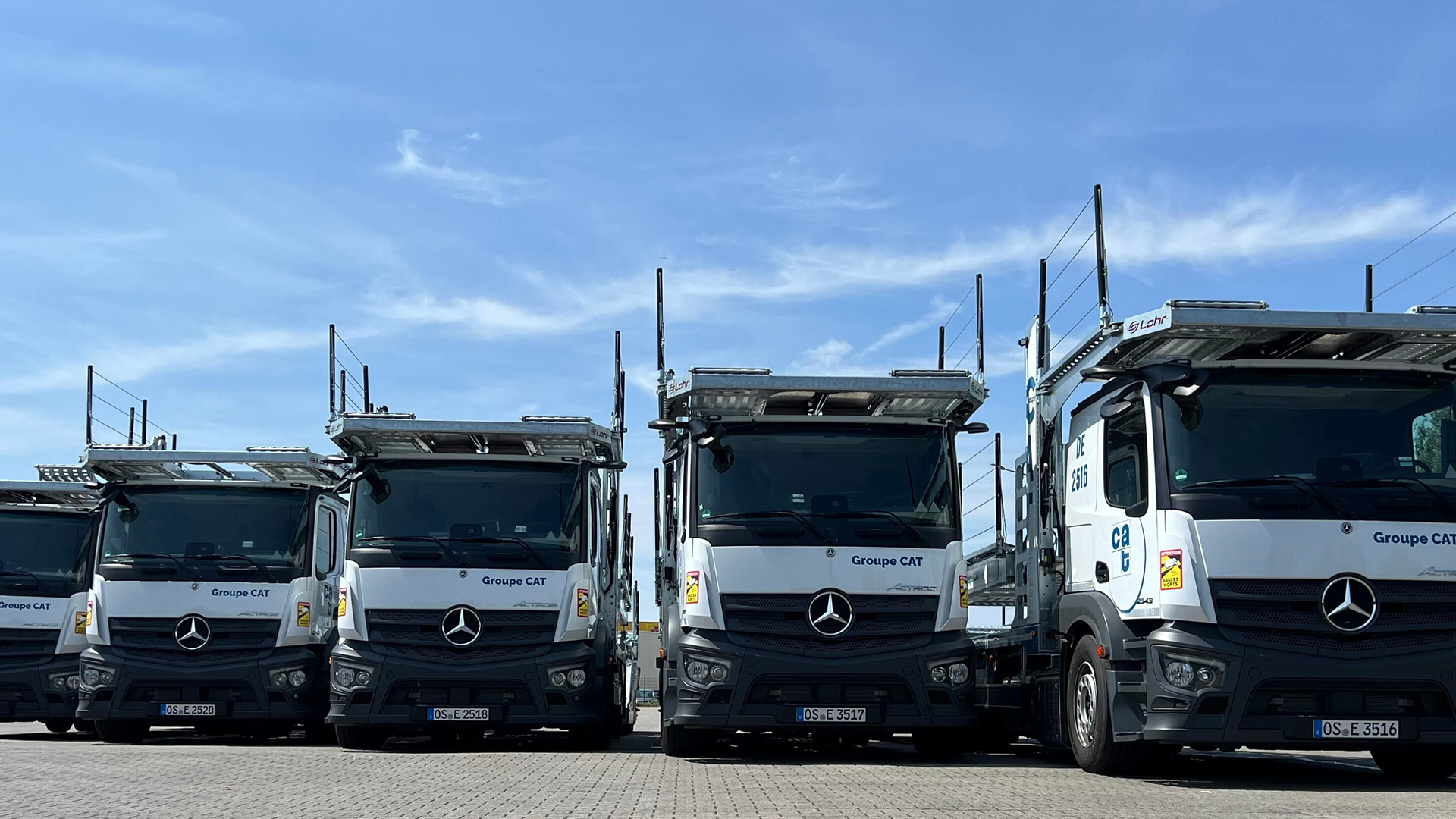 Fleet of Mercedes-Benz car transporters ready for efficient automotive logistics across Europe